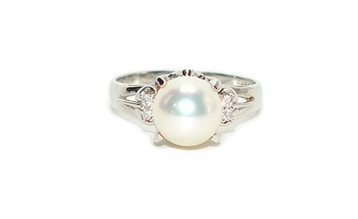 Natürliche Akoya Perle & Diamant Ring PT900 Platin 0,04tcw Edelstein Ring