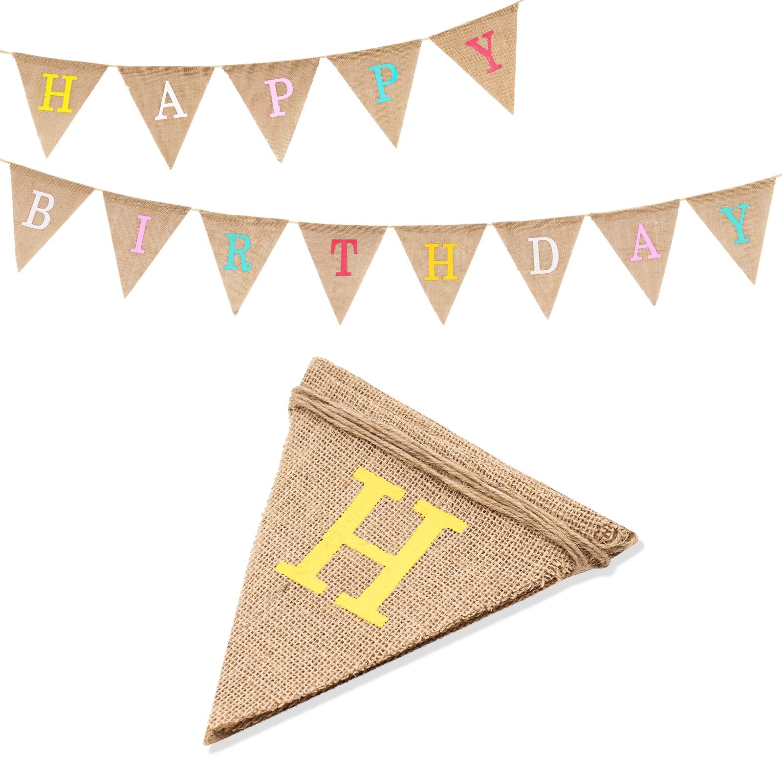 G2PLUS HAPPY BIRTHDAY Burlap Bunting, Pre-strung Hessian Birthday Multicolor