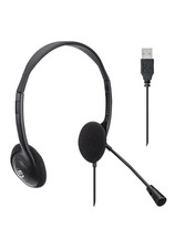 MANHATTAN USB Headset with Mic  Long 5 ft Cable - Dual-Sided Padded Black