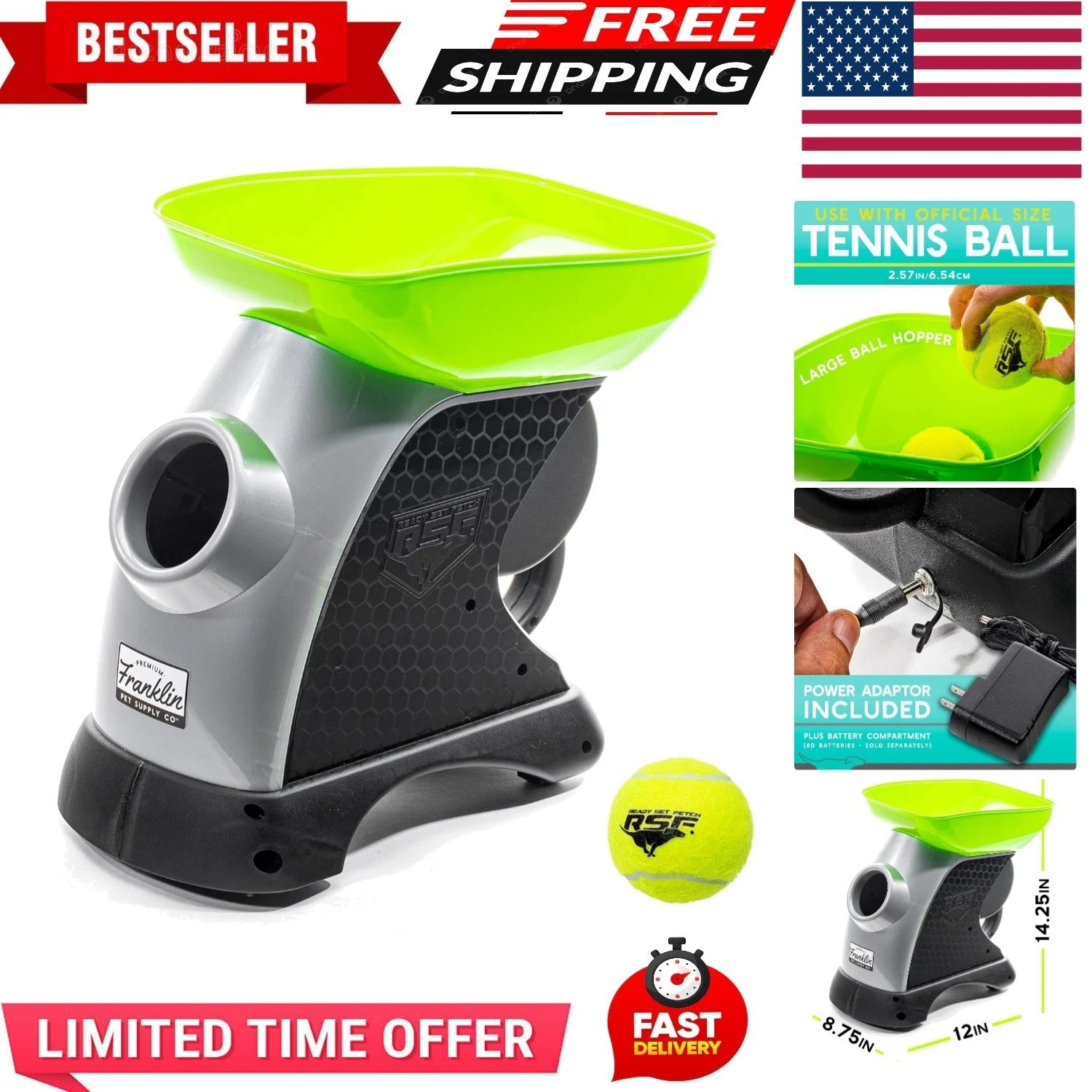 Franklin Pet Supply Ready Set Fetch Automatic Tennis Ball La