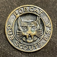 Vintage Bobcat Cub Scout Brass Lapel Pin Boy Scouts Of America BSA C-Clasp 