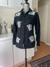 Lularoe Jaxon Black Jacket With Embroidered White Roses Small