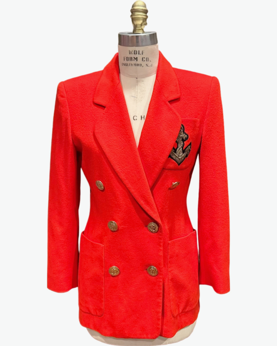 Vintage Escada by Margaretha Ley Blazer Jacket Red Wool Nautical
