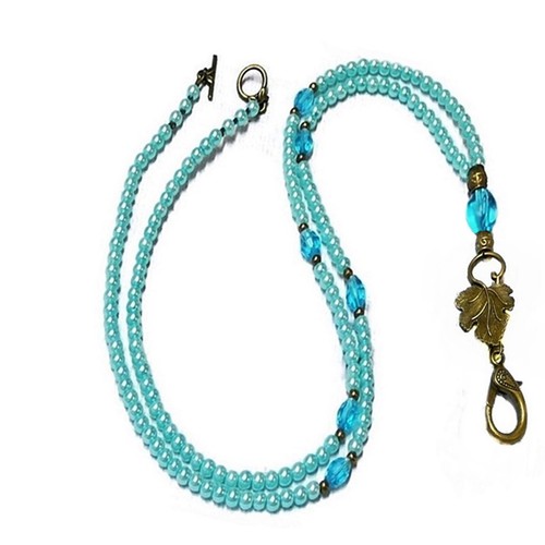 Collar con cuentas cordón, soporte para insignia de seguridad, perlas a elección de color con hoja - Imagen 4 de 14