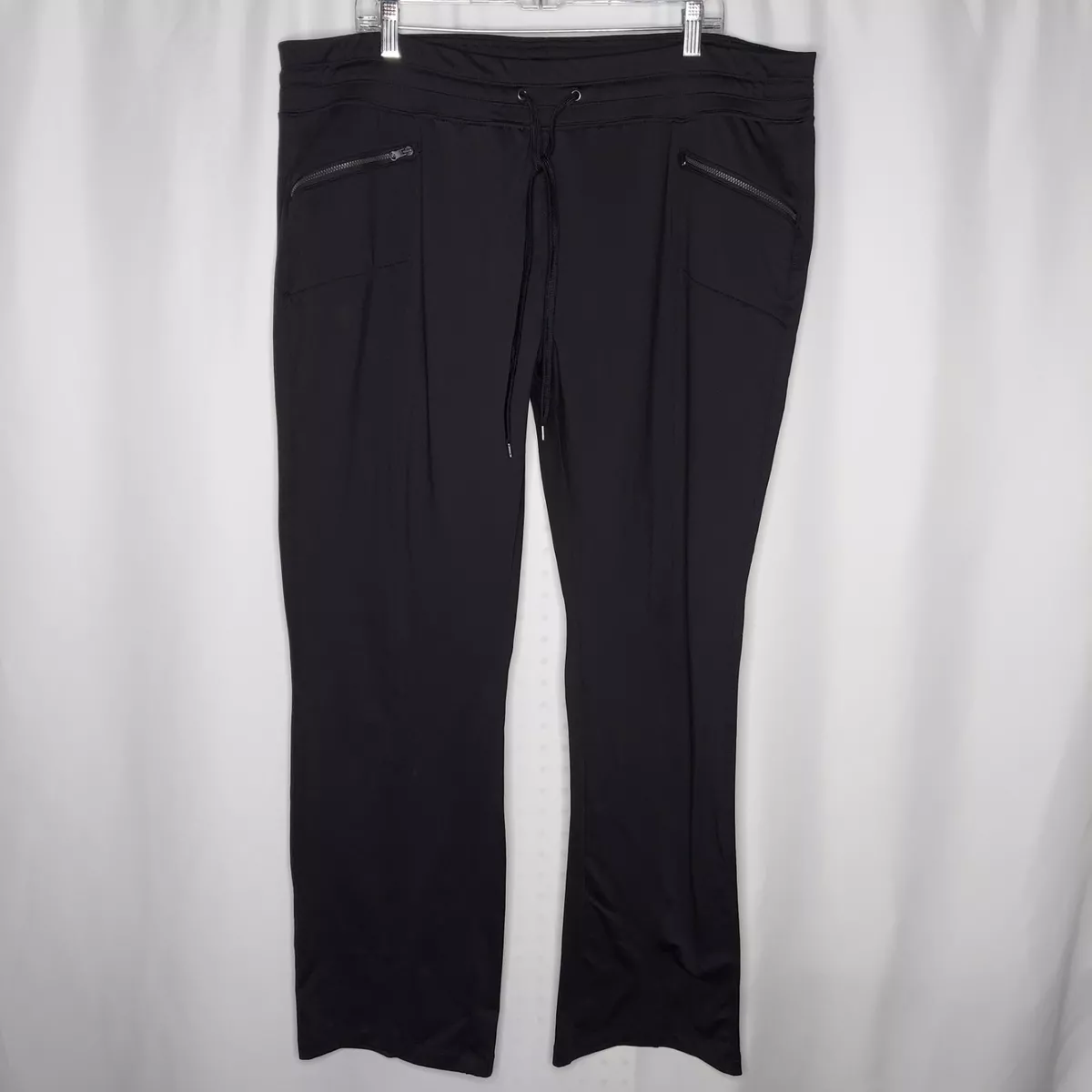 MTA Sport Pants Women 2X Black Straight Leg Drawstring Elastic Pullon Zip  Pocket