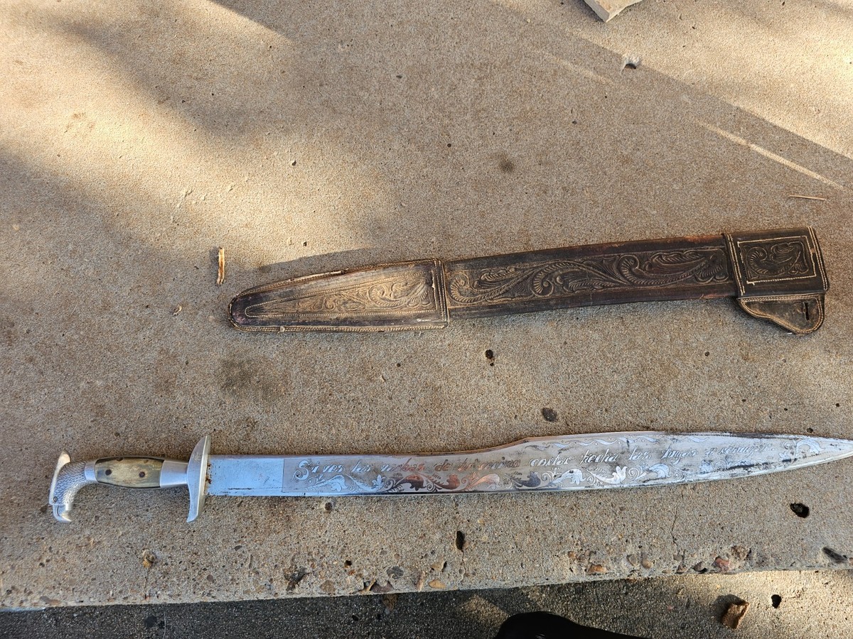 M500 Vintage 60s Mexico 銅製 ペリカン マネートレイ Vintage 1960s Etched Blade Mexican Machete - Made by Acevedo