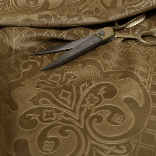New Furnishing Soft Embossed Damask Velvet Upholstery Fabric In Brown Colour - Picture 1 of 5