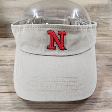 Nebraska Visor Cap Hat Strap Back Beige Cotton Cornhurskers N Logo Adjustable