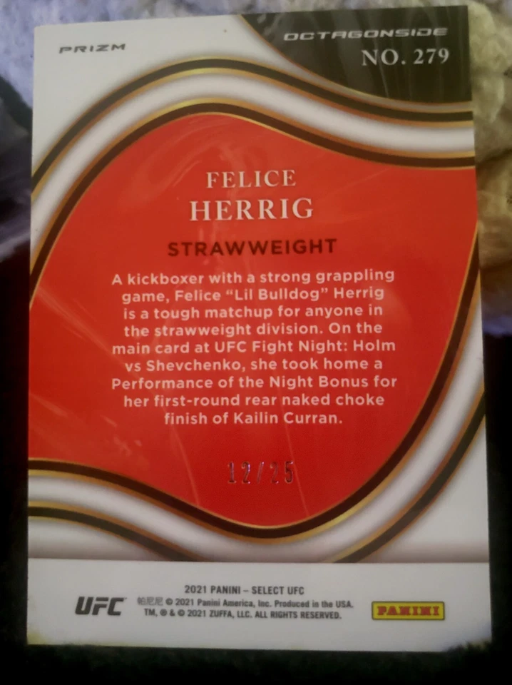 2021 UFC Panini FELICE HERRIG Octagonside TIE DYE Prizm /25 #279 - Image 4 of 4