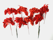 Vintage Plastic Flocked Red Berry Cluster Christmas Craft Picks