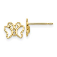 Real 14kt Yellow Gold Madi K CZ Children's Butterfly Post Earrings