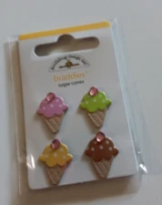 Crafts Doodlebug Brads Braddies Ice Cream Sugar Cones X 4 Gems