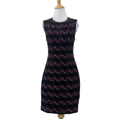 Trina Turk Dress Womens Black Multi Sleeveless Good Night Tweed Sheath  Lined