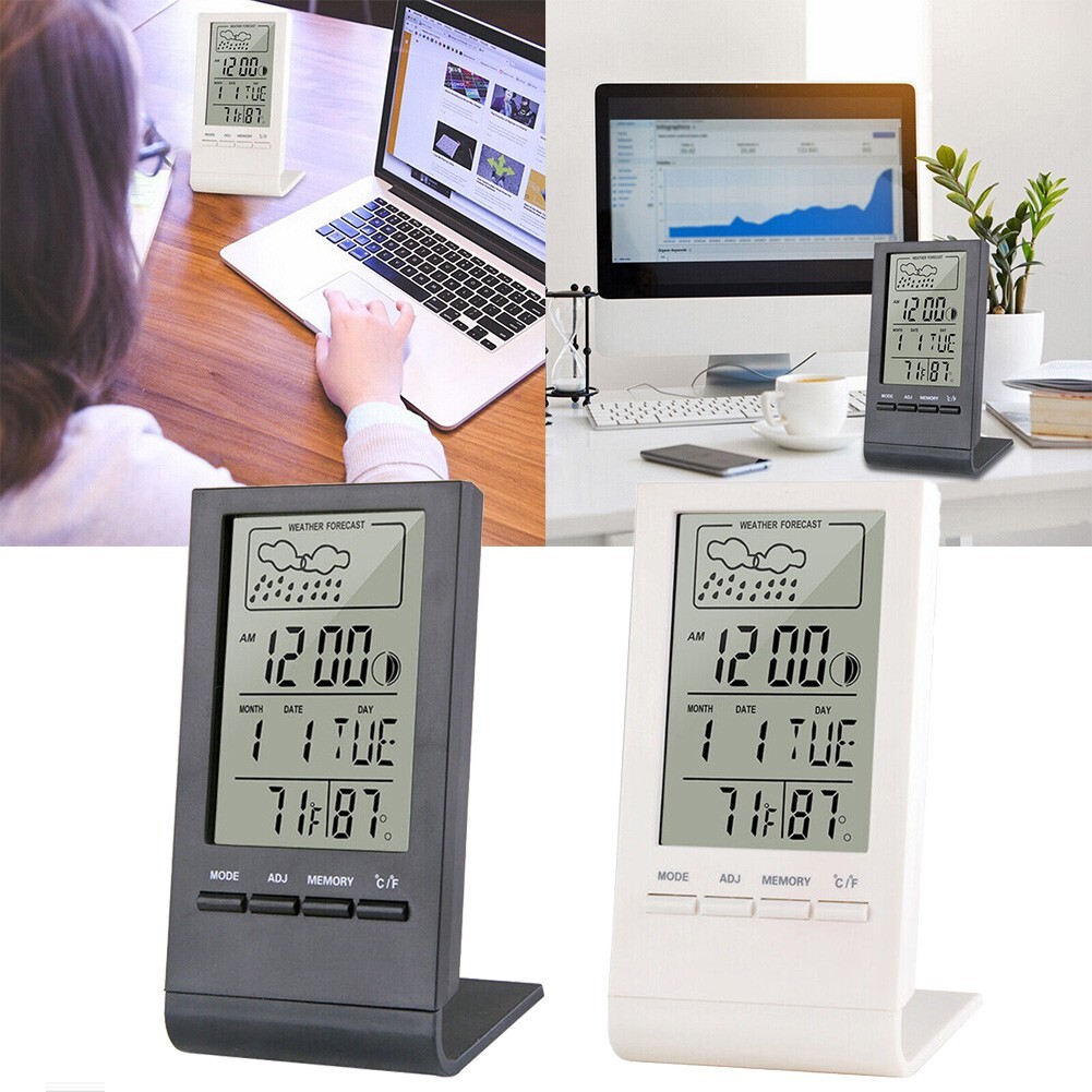 Thermometer Hygrometer Clock Digital Diplay Humidity Meter Indoor Room