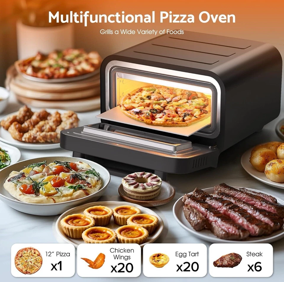 Печь для пиццы на столешнице Cobuy для помещений и улицы, 1700 Вт пиццерия с 6 предустановками - Изображение 2 из 4