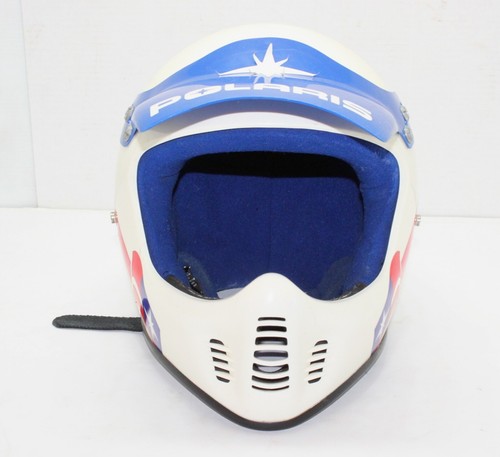 Vintage POLARIS Snowmobile ATV Helmet XXL Red White Blue DOT BELL 1990's w/Visor - Picture 5 of 13