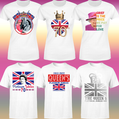 Queen Elizabeth II Platinum Jubilee 2022 Corgi Union Jack Crown T-Shirt#P3#OR#2