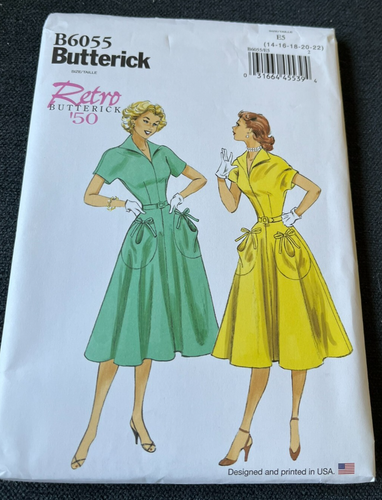 2021 Retro '50 Butterick Pattern B6055 Misses' Kleid & Gürtel Gr. 14-22 ungeschnitten
