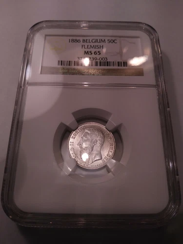 BELGIUM 1886 LEOPOLD II 50 CENTIMES NGC-65 FLEMISH LEGEND