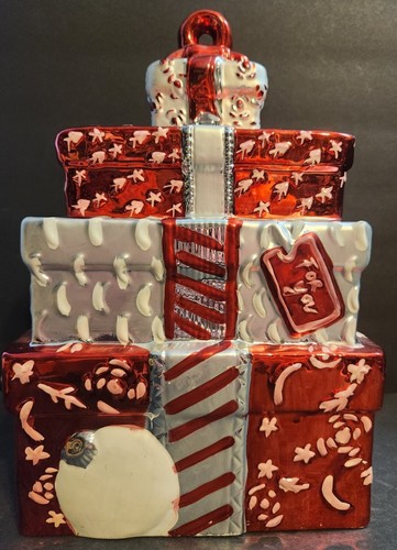 Cookie Jar Vintage Linen’s And Things Christmas Gift Moon And Star Stacked Gifts - Picture 2 of 17