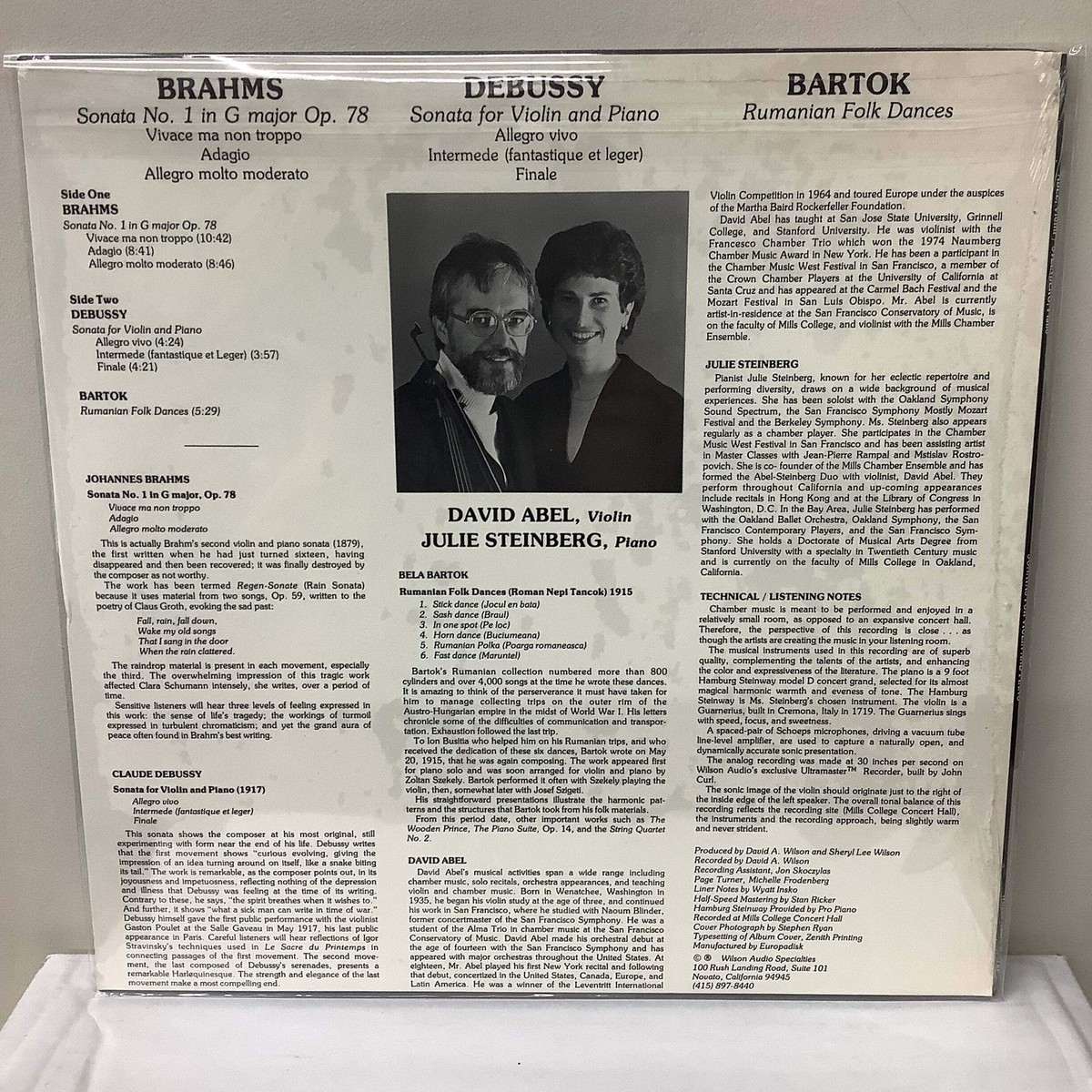 Julie Steinberg/David Abel - Sonatas for Violin and Piano - Wilson Audiophile LP Julie Steinberg/David Abel - Sonatas for Violin and Piano - Wilson Audiophile LP