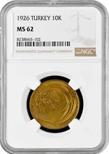Turkey 10 kurus 1926, NGC MS62, "Republic of Turkey (1922 - 1933)"