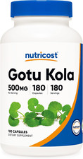 Gotu Kola 500 MG, 180 Capsules - Vegetarian Capsules, Gluten Free, Non-Gmo
