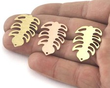 5 Pcs Leaf Pendant Charms 1 hole Tag Raw Brass-Brushed Brass-Copper 30mm R311