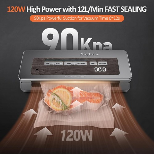 Vacuum Sealer Machine, 90kPa 120W Wide Seal All-IN-1 Powerful Food Storage, Buil
