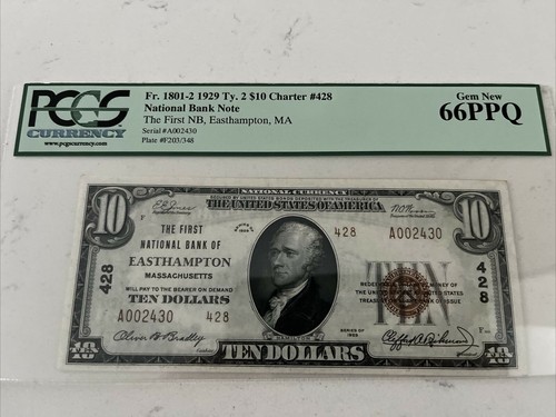  1929 $10 First National Bank Note Easthampton, MA Massachusetts PCGS 66 PPQ - Picture 1 of 6