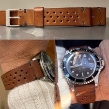 20 mm Tanned Brown Leather watch Strap Racing Hole style for speedmaster autavia