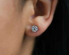 4Ct Lab Created Diamond Delicate Solitaire Stud Earrings 18K White Gold Finish