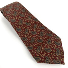 Vintage Burberrys of London Men's Silk Paisley Neck Tie Burgundy Gold One Size