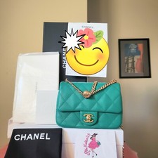 Chanel classic Mini Sweetheart Charm Bag Green Caviar Receipt Year 2023