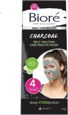 Biore Charcoal Self Heating 1 Minute Wash-Off Mask, 0.25 Fl Oz - 4 Count
