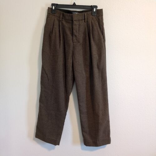 H&M Men’s Relaxed Fit Wool Blend Pants Size 28 Brown Dress Pants Houndstooth