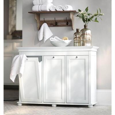 Laundry Hamper Tilt Out 3 Compartment White Cabinet Liners
