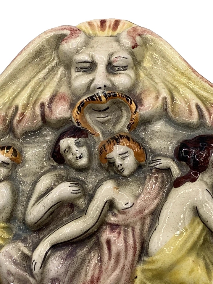 复古大号多色 Capodimonte 脚椭圆形墓地椭圆形碗面具面部阅读 — 第 3/4 张图片