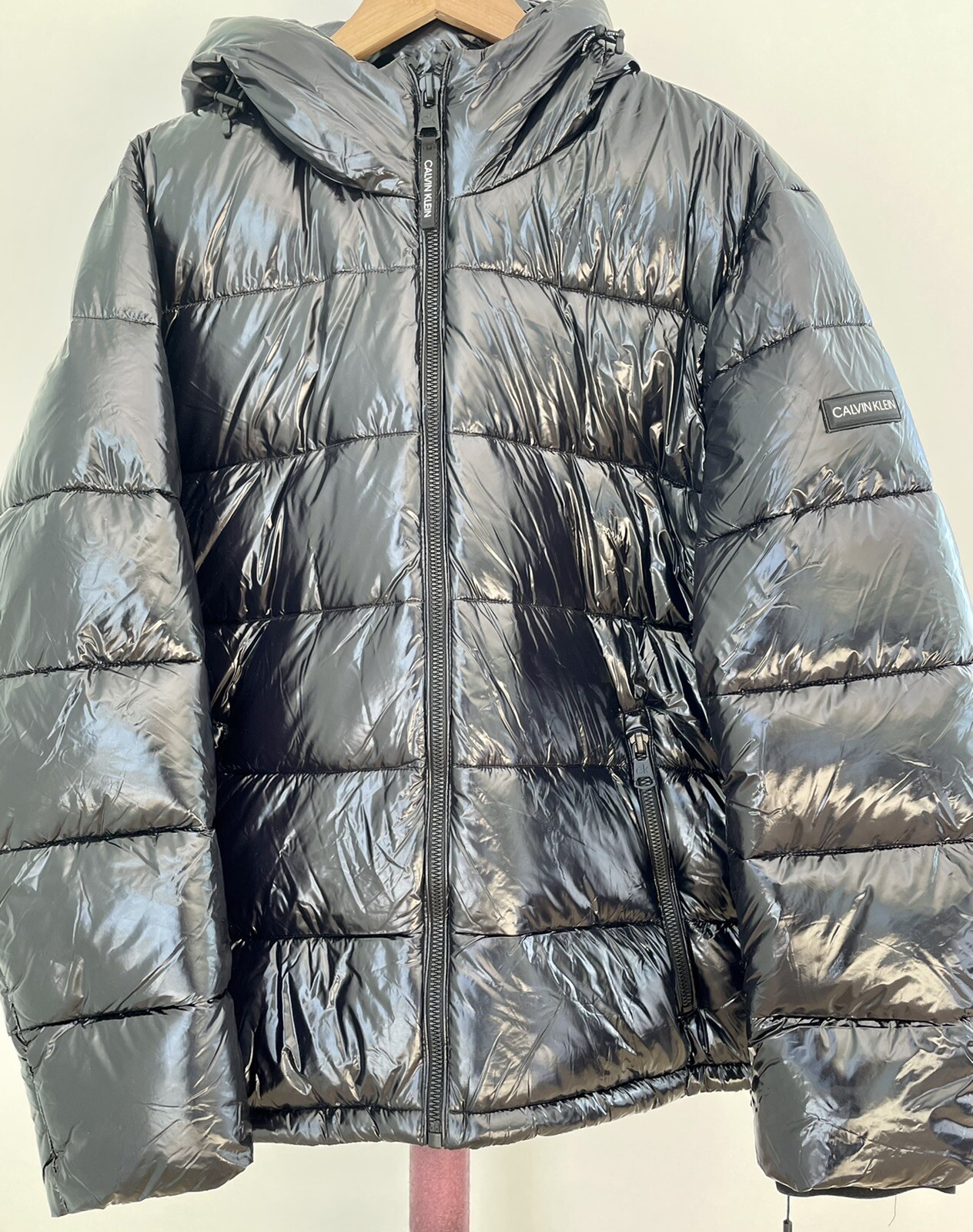 Black Hooded Puffer Winter Jacket Sz 