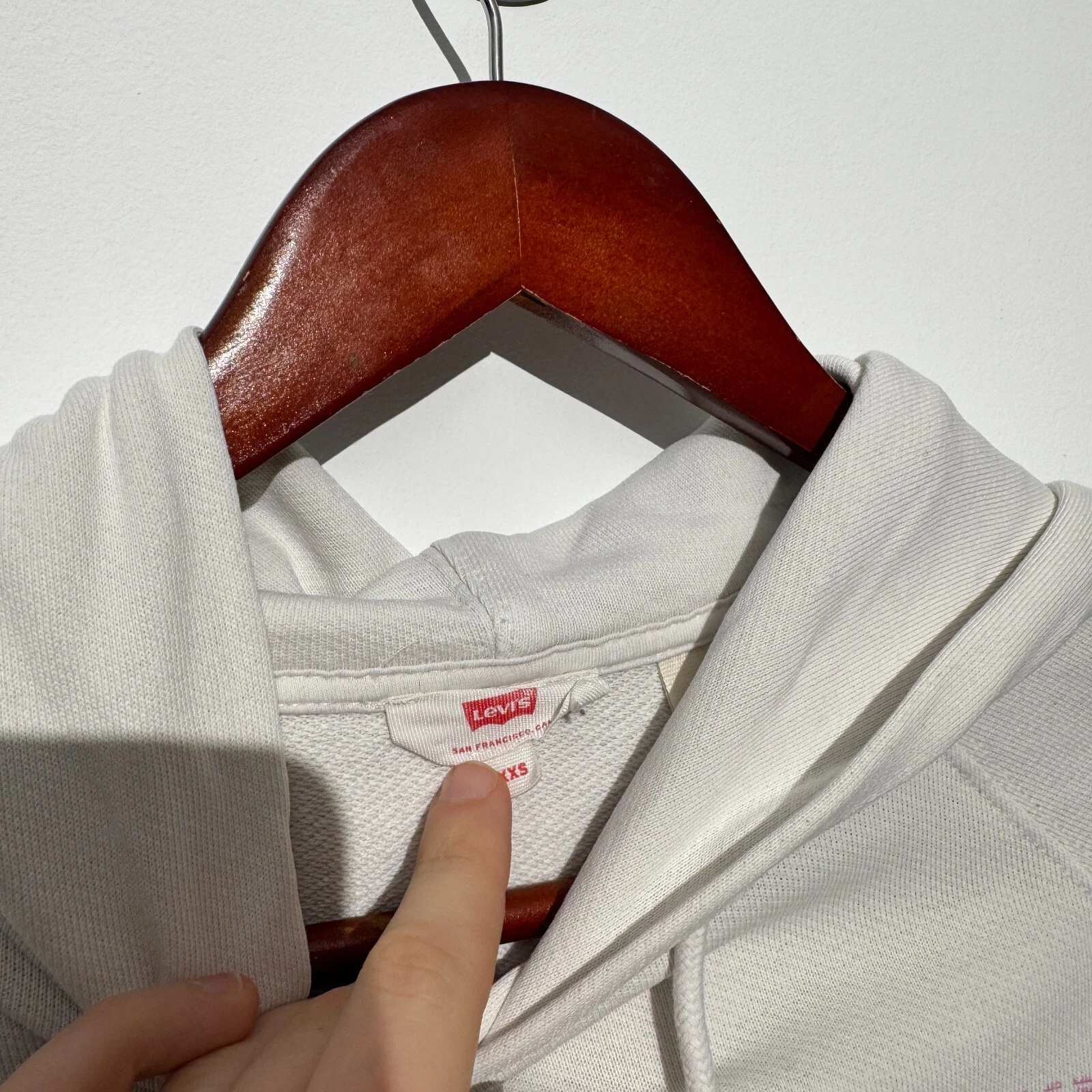 GUCCI Felpa con cappuccio unisex Levis cotone bianco taglia XXS lavata anni 90 sbiadita vestibilità regolare