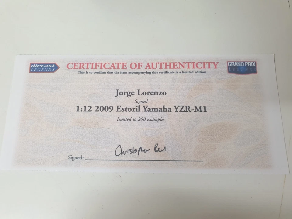 1/12 Minichamps 2009 Jorge Lorenzo Yamaha Estoril SIGNED with COA - Image 4 of 4