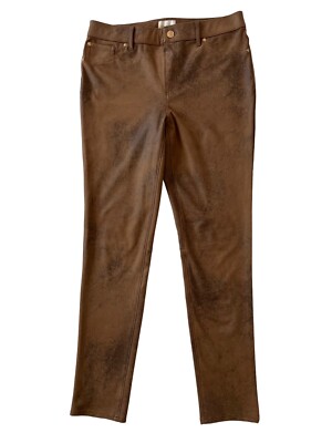 Chicos Faux Suede Leather Pants Slim Leg, Tan/Light Brown, Size