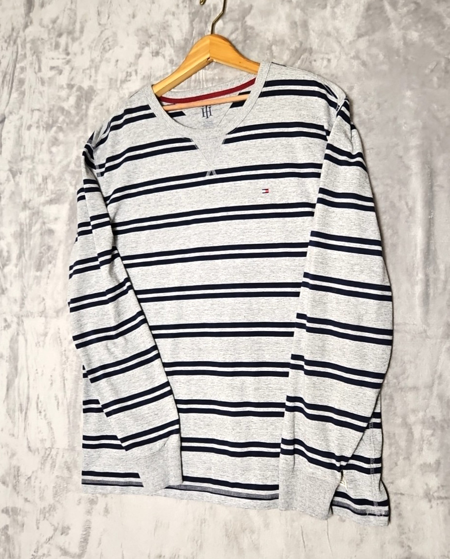 Tommy Hilfiger Mens XLT  Crew Neck Long Sleeve Pullover Navy & Gray