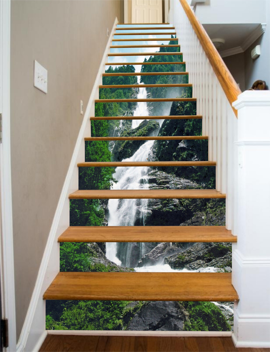 3D Nature Waterfall AZ410 Stair Risers Decoration Mural Vinyl Wallpaper ...