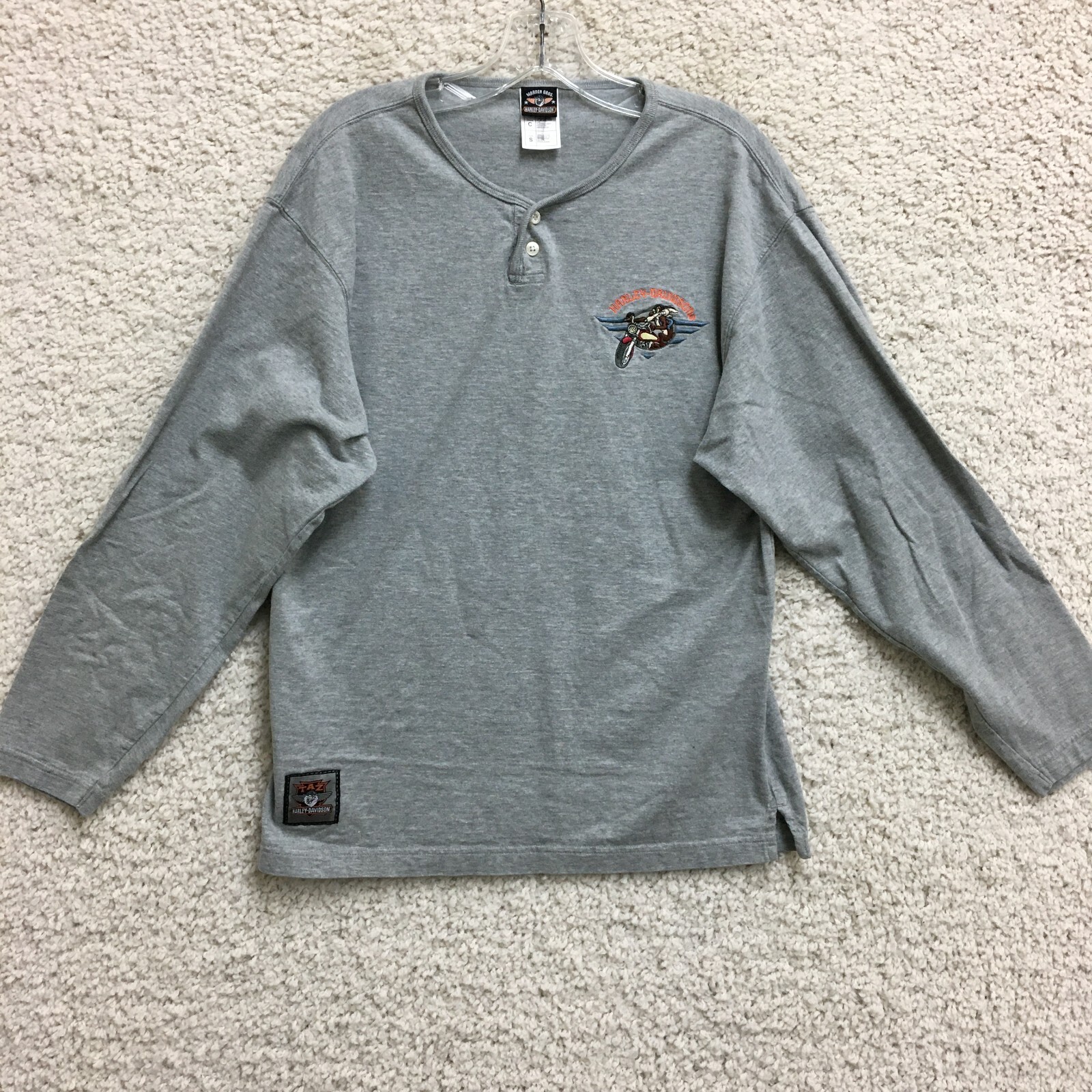 Vintage Harley Davidson Taz Long Sleeve Henley Shirt Mens Small Warner Bros