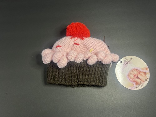 Cappello cupcake bambina margherita bambino fatto a mano in maglia marrone rosa e rosso nuovo con etichette 6 - 12 mesi - Foto 5 di 7