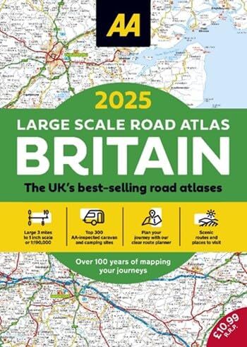 2025 AA Large Scale Road Atlas Britain 3 miles to 1 inch (A3 size) Staple Bound