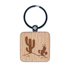 Saguaro Cactus Succulent Desert Southwest Engraved Wood Square Keychain