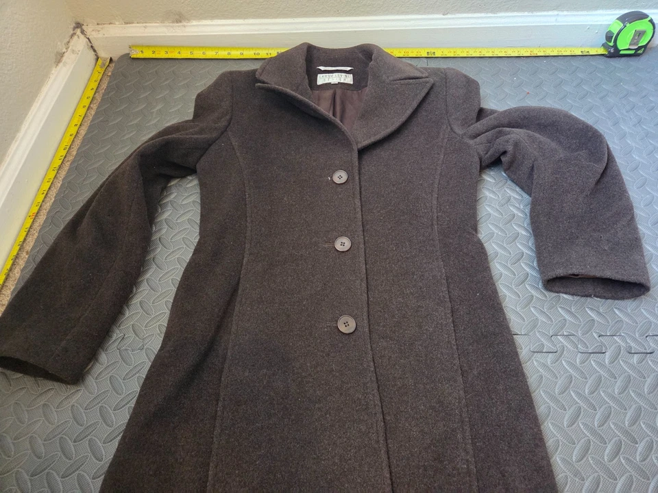 Abrigo Larry Levine Mujer 4 Gris Lana de Cordero Cachemira Largo Negocios #S202 Foto 3 de 4