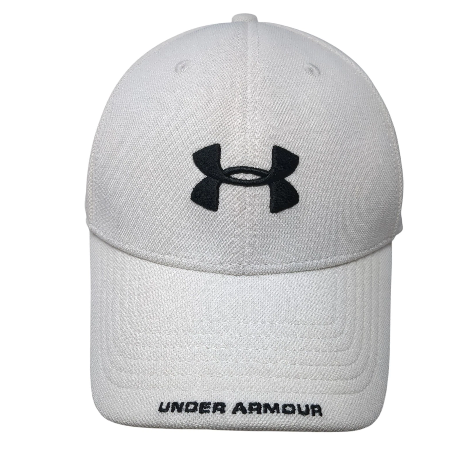 Under Armour Logo Fitted Hat Solid White Large Vent Holes 6 Panel